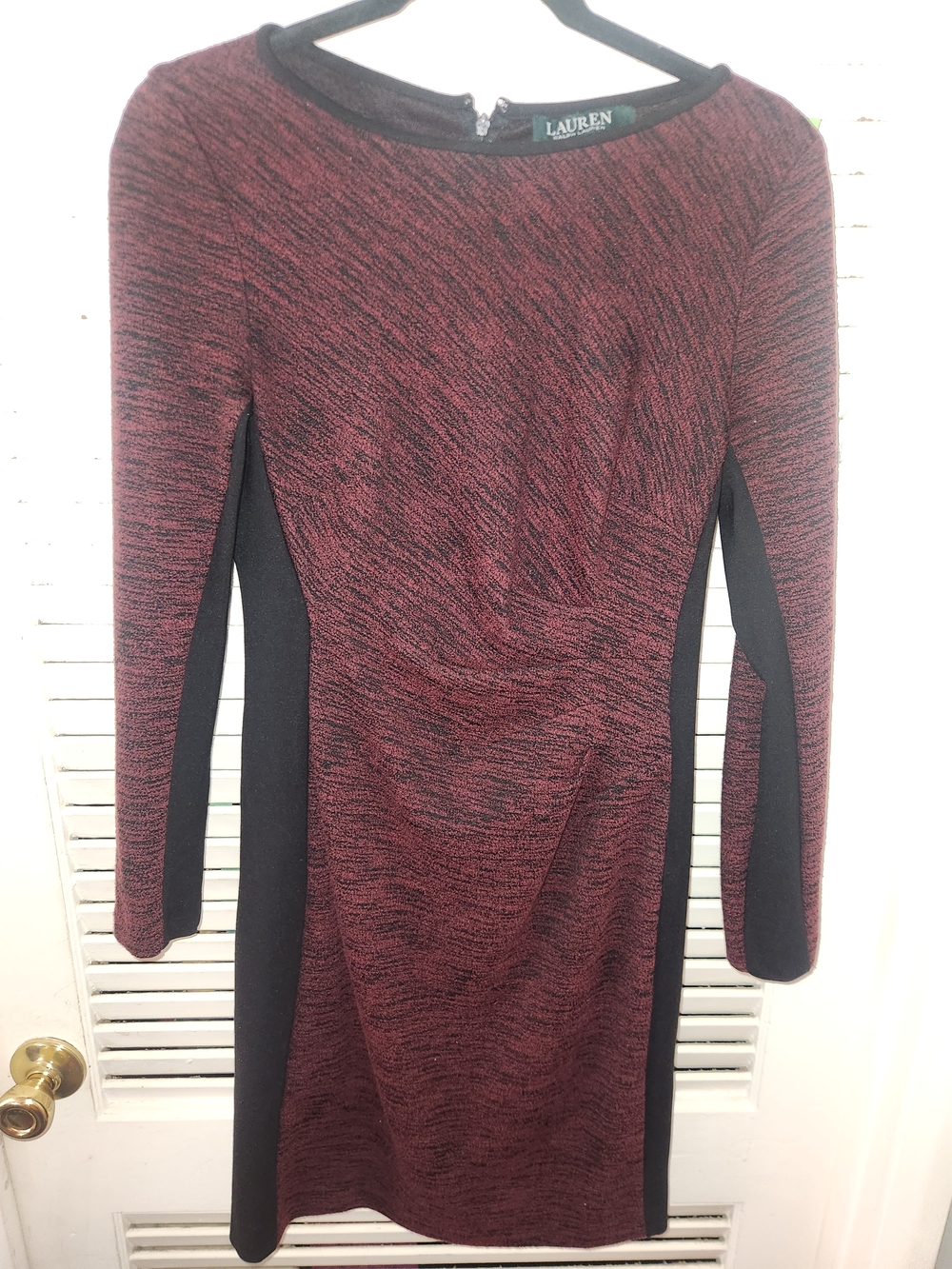 Lauren Ralph Lauren Marled Burgundy Long Sleeve Sheath Dress with Black Panels